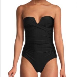 🆕 CALVIN KLEIN Ruched Strapless One Piece black Swimsuit *NWT* $89 size: 18